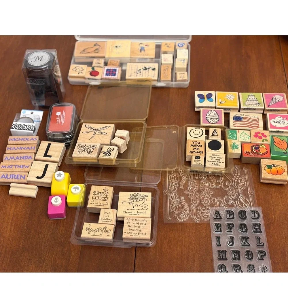 Teacher School lot of 50+ Rubber wood Stamps Alphabet Names seasonal designs ink